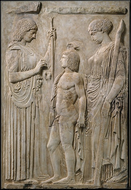 Ten marble fragments of the Great Eleusinian Relief with Demeter, Persephone, and Triptolemos