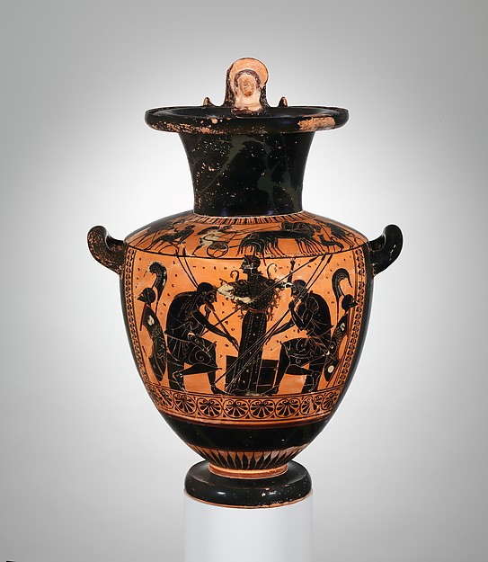 A Greek hydria showing Achilles and Ajax playing a board game at Troy
